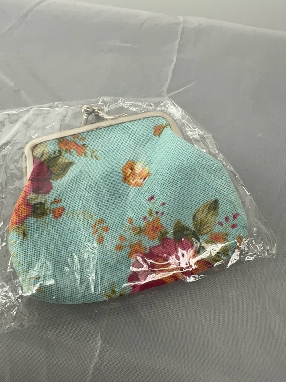 New turquoise floral coin pouch